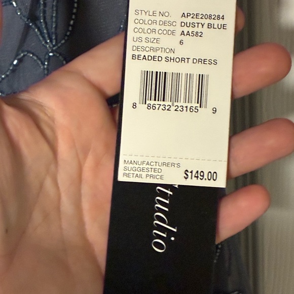 Adrianna Papell Beaded Dusty Blue Gray Floral Party Cocktail Short Dress Sz 6 - Picture 5 of 7